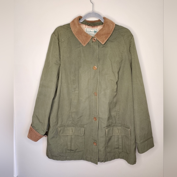 L.L. Bean Jackets & Blazers - L.L. Bean Olive Utility Jacket with Tan Corduroy Collar